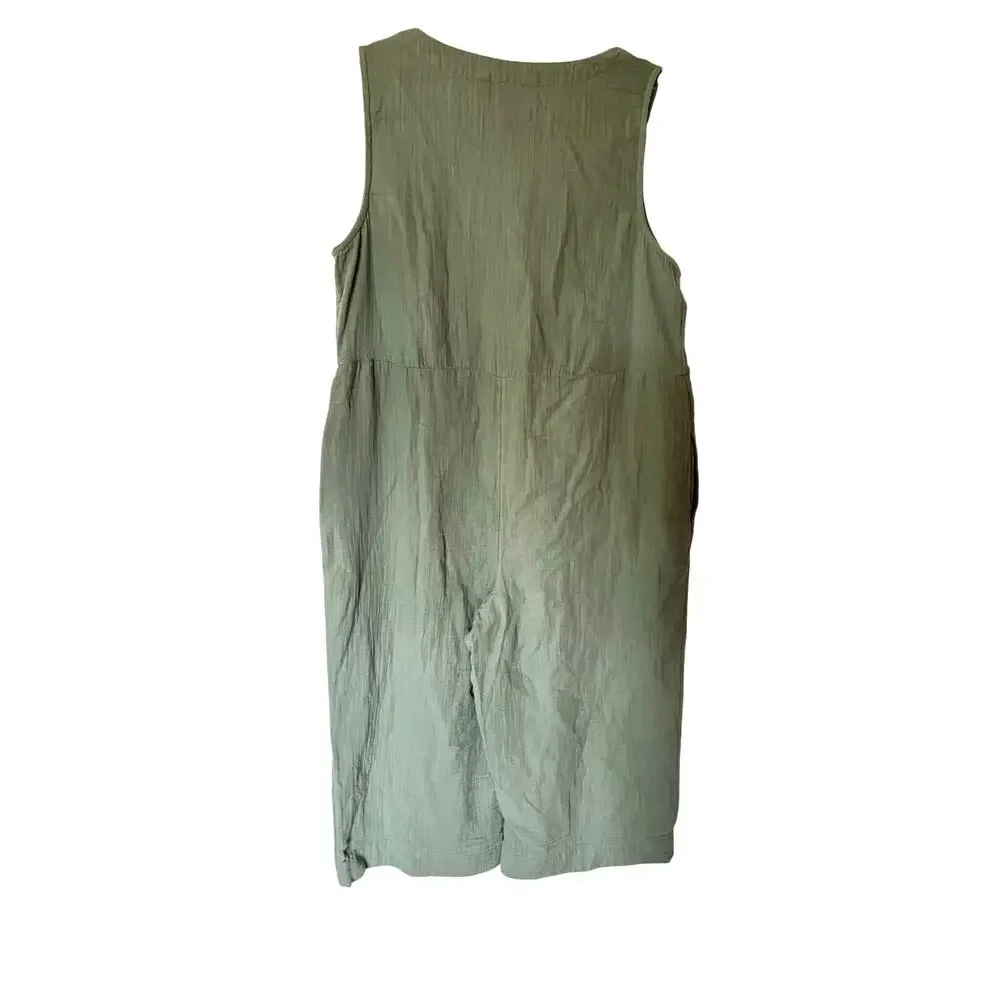 NWOT Coldwater Creek Sage Green Cotton Gauze Jumpsuit SZ MP - Picture 2 of 5